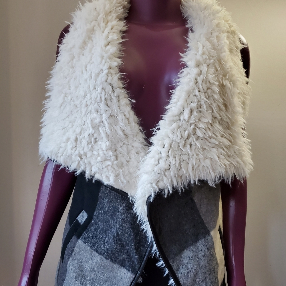 Faux Fur and Wool Plaid Sherpa Vest (SOLD)